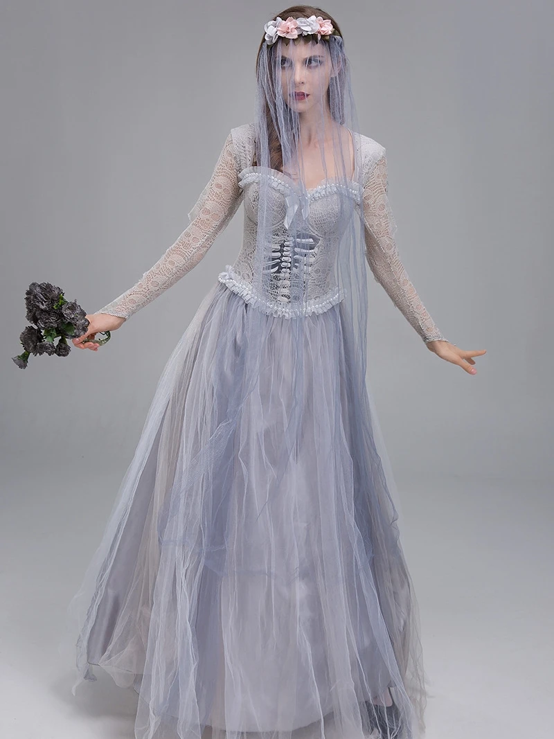 Horror fantasma boda Dr encaje Zombie loween disfraz de novia de gran tamaño disfraz étnico escenario mujer Faion