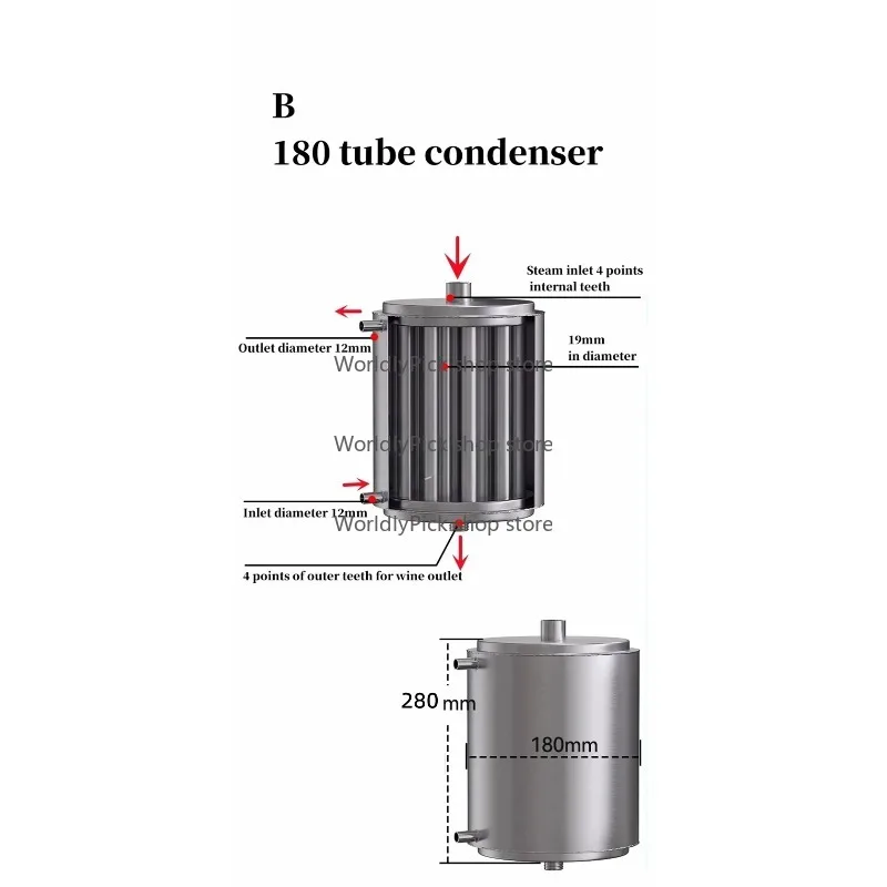 

180 Coil CondenserExchanger for Cold And Hot Water Distillation 180 Tube Brewing Equipment with Stainless Steel Condensation 304