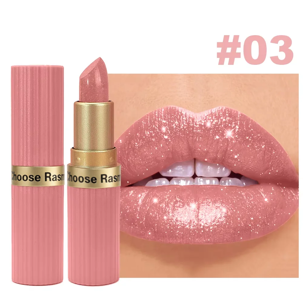Parelmoer Roze Glitter Fluwelen Lippenstift Metallic Waterdicht Langdurig Matte Shimmer Diamant Lippenstift Dames Make-up Cosmetisch - afbeelding 1