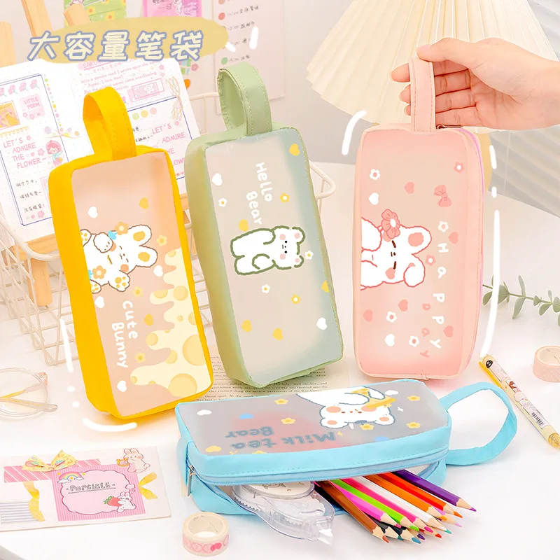 Kawaii Transparent Frosting PVC Pencil Case Pen Bag Cute Stationery Storage Bag PencilCase School Supplies Stationery Pencil Bag