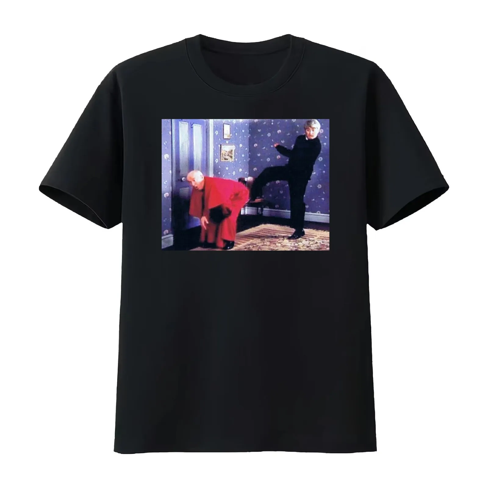 Father Ted - Framed Picture of Bishop Brennan Being Kicked up the Arse T-Shirt Summer Casual Cotton Tee Vintage Graphic Print