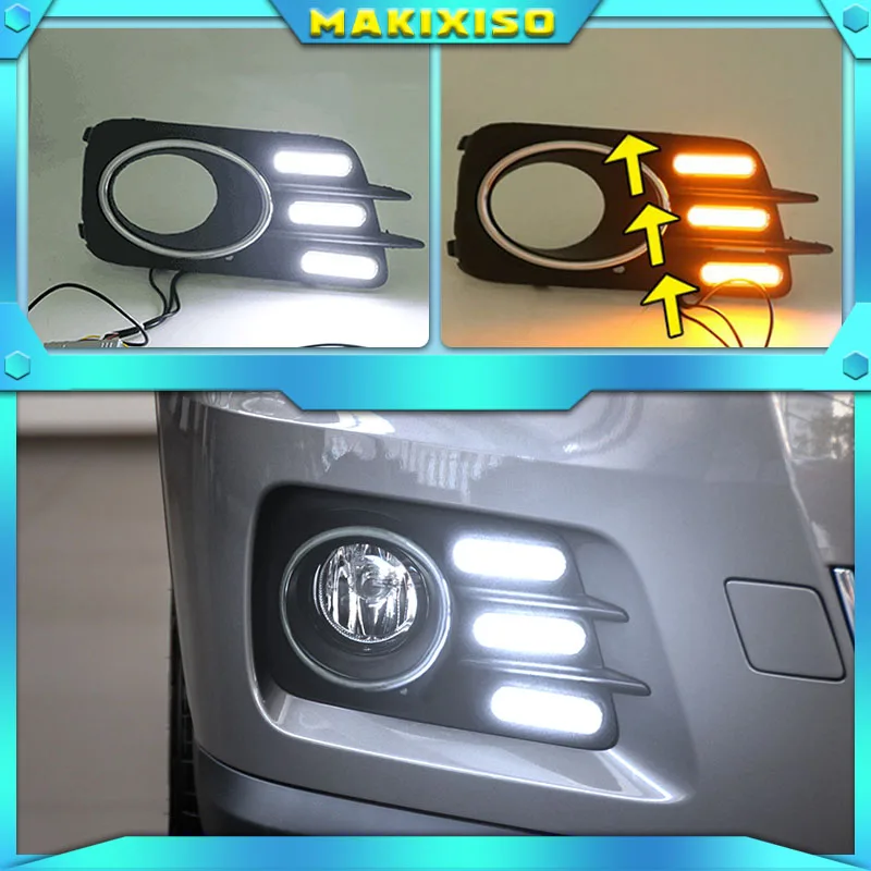 

2Pcs For Volkswagen VW Tiguan 2010 2011 2012 LED DRL Daytime Running Light Daylight driving yellow Signal lamps