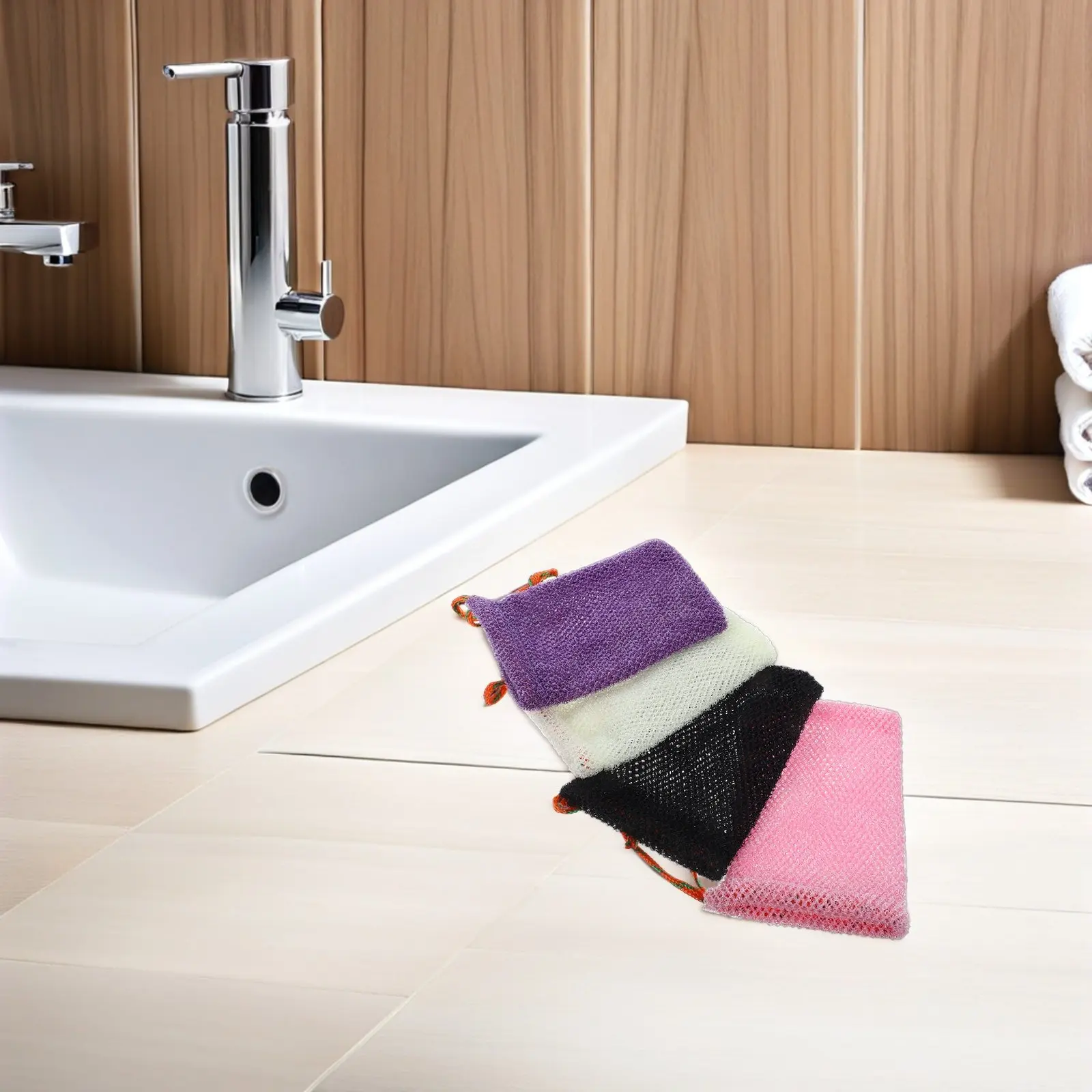 

4Pcs Soap Bags Bar Soap Savers Exfoliating Mesh Shower Pouch Quick Dry Drawstring Foam Net for Bath Body Scrubber Nylon