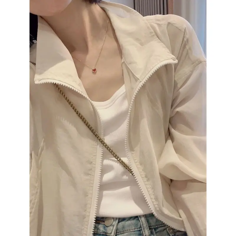 

Women's Summer 2024 Casual Lightweight Breathable Sun Protection Clothing ort Outerwear Loose Fit Collar Lazy Sle