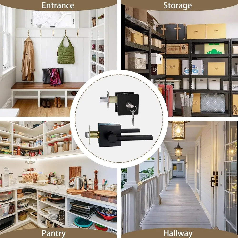 قفل ديدبولت بمفتاح مدخل خارجي أسود غير لامع عالي التحمل مع مقبض رافعة مرور، ميزة أمان تدوم طويلاً