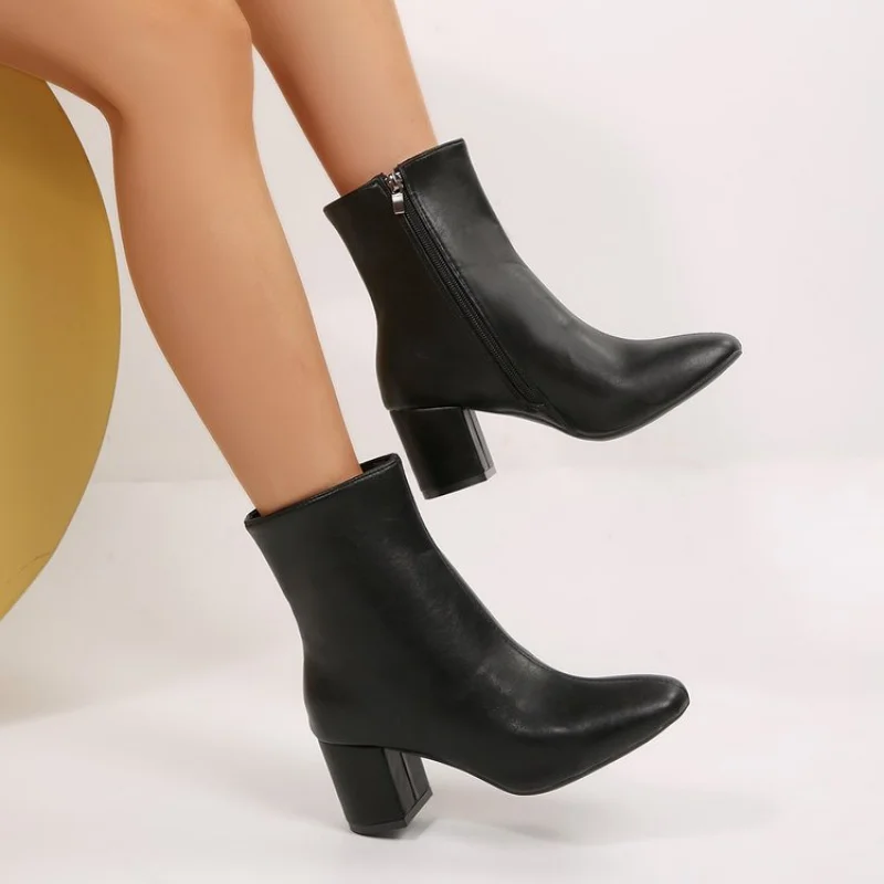 أحذية الموضة كعب مكتنزPUSide سحاب كعب عالٍ (6-8 سم) أحذية بلون واحد