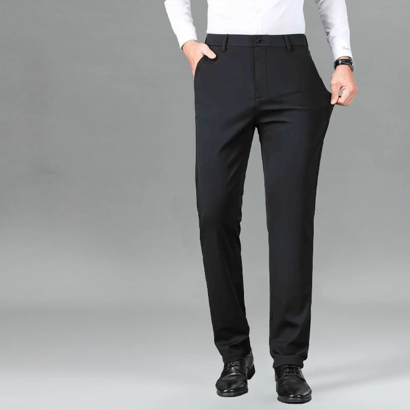 

брюки мужские брюки тонкие прямые повседневные узкие брюки мужские эластичные черные мужские брюки против морщин для работы шелковистые легкие в уходе 40