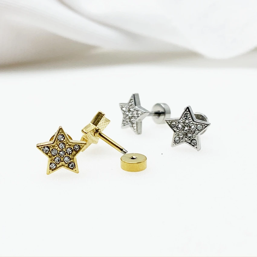 Stainless steel star-shaped zircon spiral earrings are non-fading and non-allergenic.