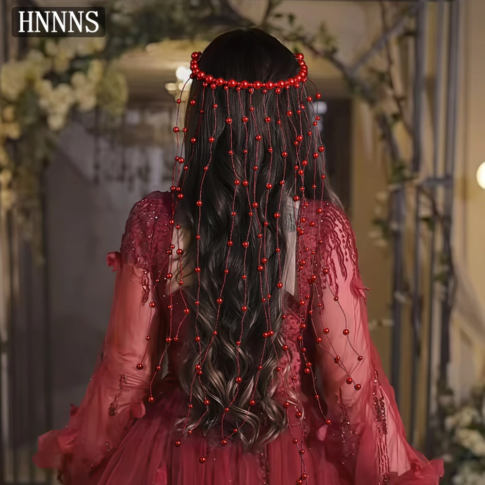 

HNNNS Red Pearl Hair Vine Fashion Bridal Hair Hoop Classic Romantic Headdress Wedding Party Birthday Hair Accessories A171