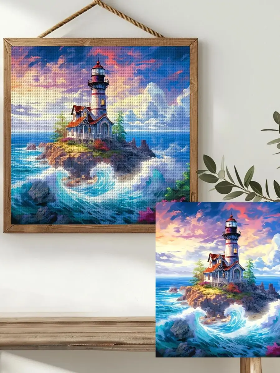 1 Stück 40x40 cm/15,74 Zoll Insel-Bedrucktes Kreuzstich-Set DIY-Kit 11CT/14CT DIY-Stickset DIY-Kreuzstich-Set Joy Sunday – Detail 1