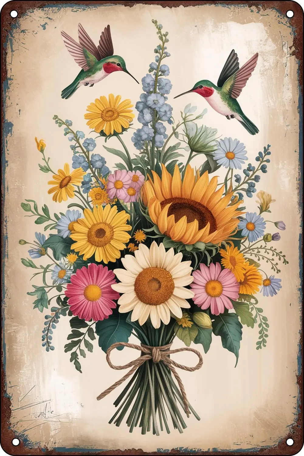 1p,Wildflower Bouquet Floral Plant Sign Art Sign Cafe Bar Kitchen Restaurant Club Man Cave Wall Decor Vintage Decorative Tin Sig