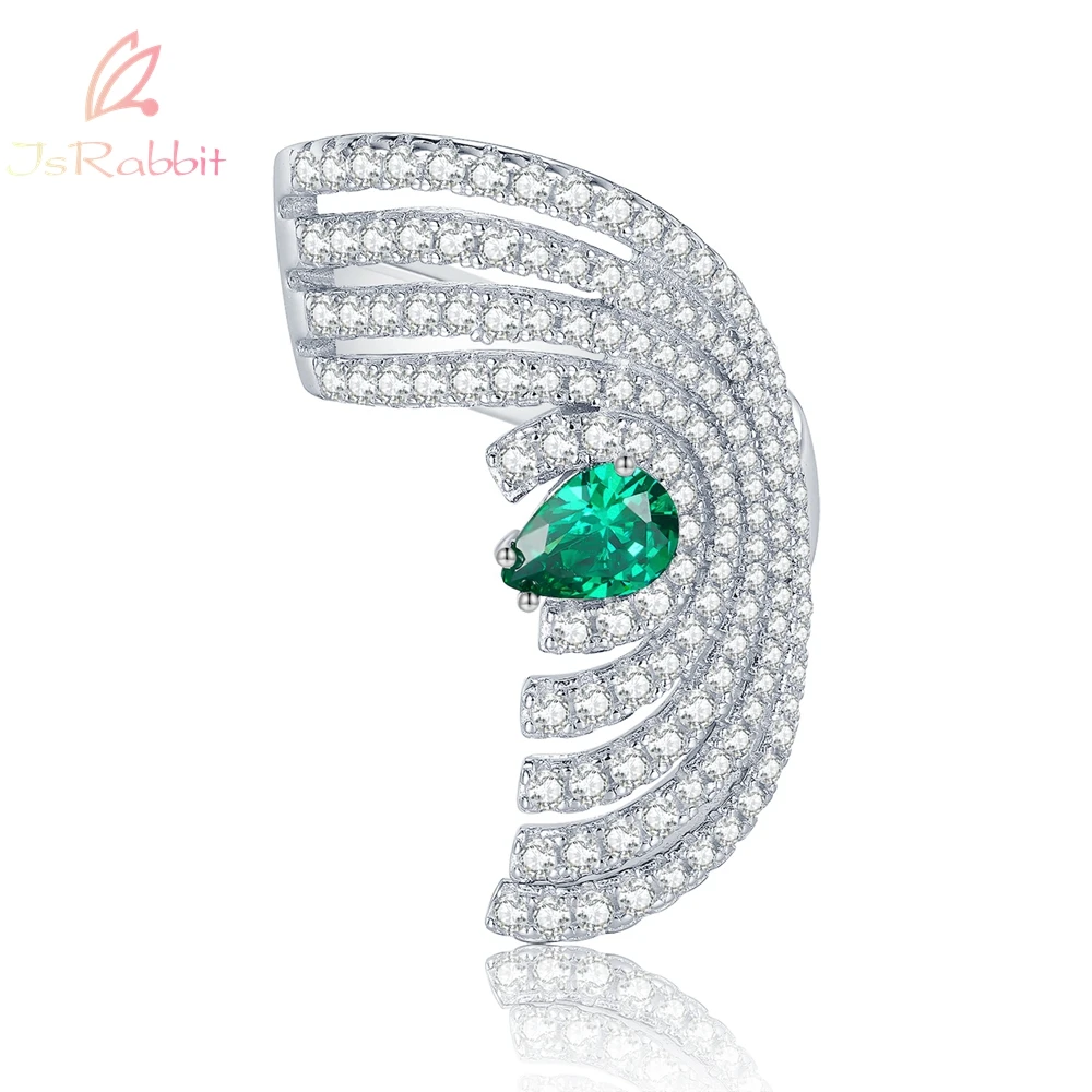 

IsRabbit 18K Gold Plated 5*7MM Muzo Emerald Diamond Engagement Ring for Women Anniversary Gifts 925 Sterling Silver Fine Jewelry