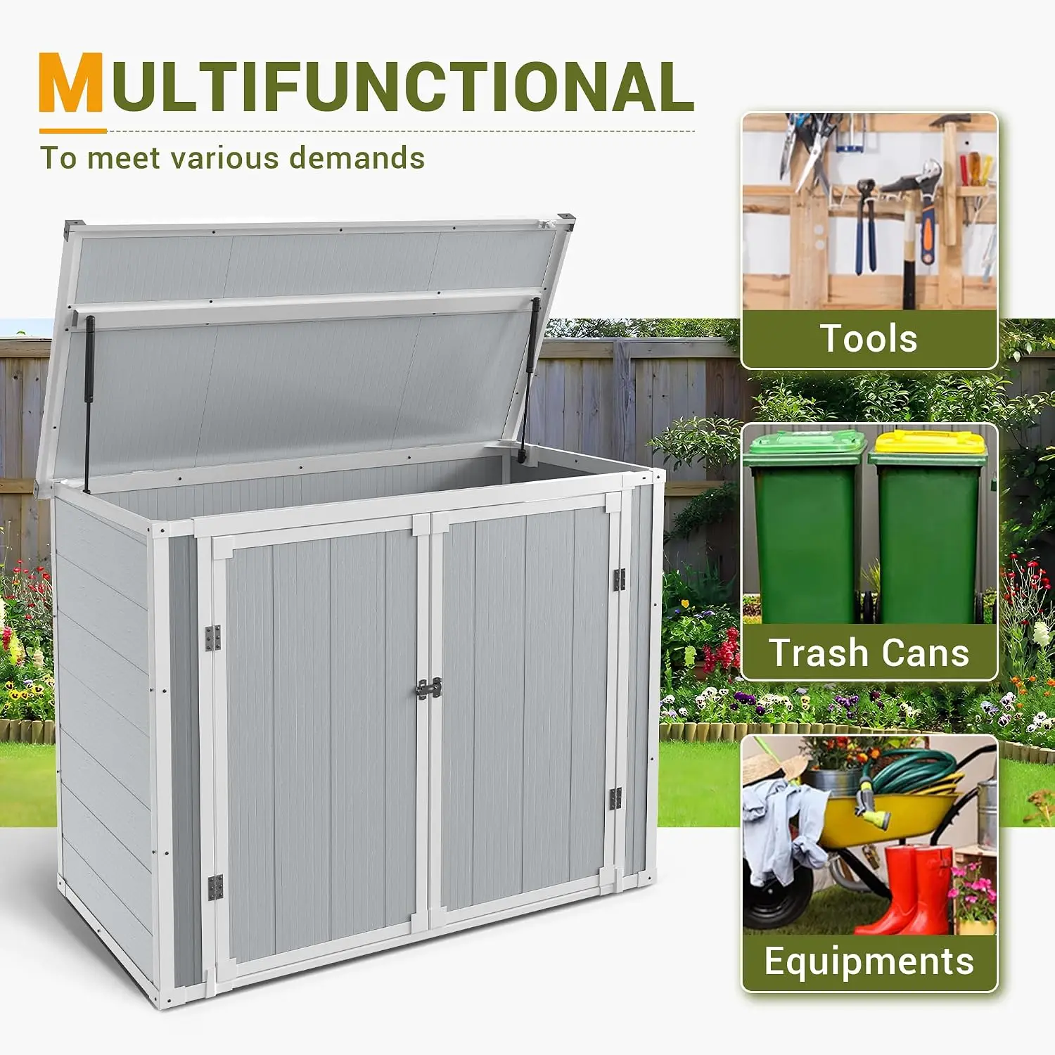 Outdoor Horizontal Storage Sheds 41 Cu.ft Resin Large Storaged Box with Floor Thickened & Gas Spring, Easy to Assemble, Prefect