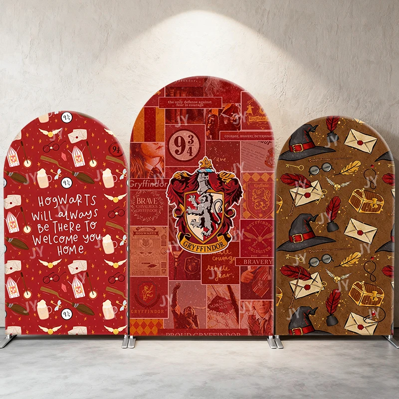 Fondo Decorativo con Arco Temático de Harry Potter, Casa Gryffindor y Plataforma 9 3/4, Escena Mágica para Cumpleaños Infantiles, Baby Shower, Cabina de Fotos