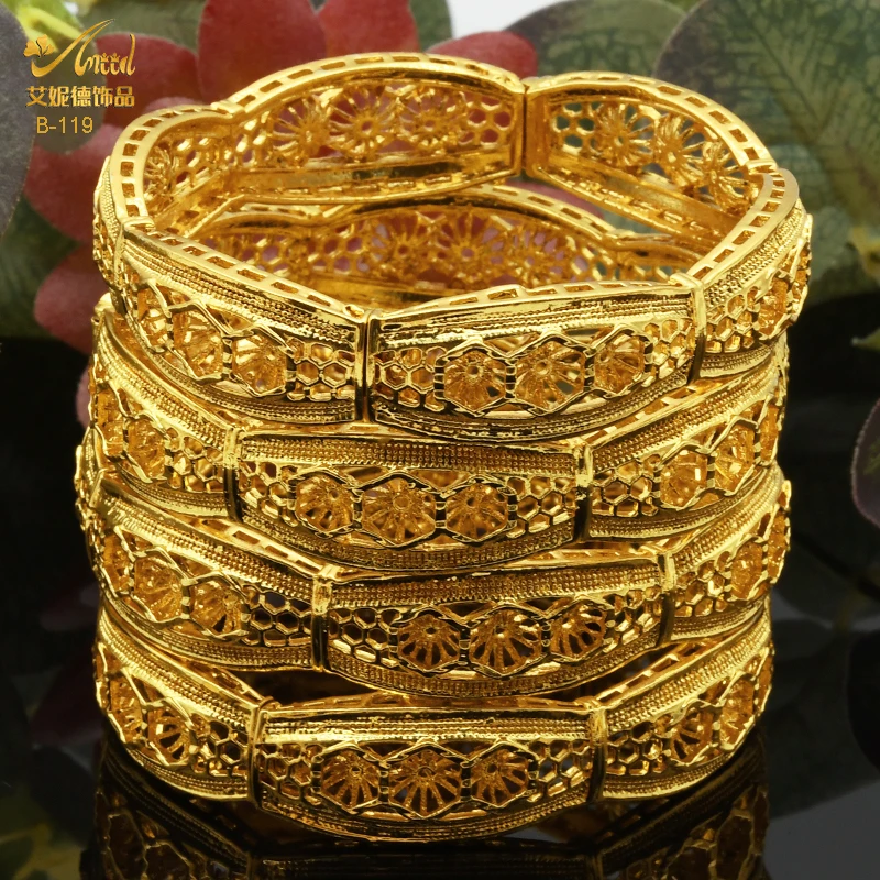 ANIID Middle East Gold Color Bangles For Women Wedding Dubai Jewelry Africa Bracelets Arab Birthday Party GiftJewelry