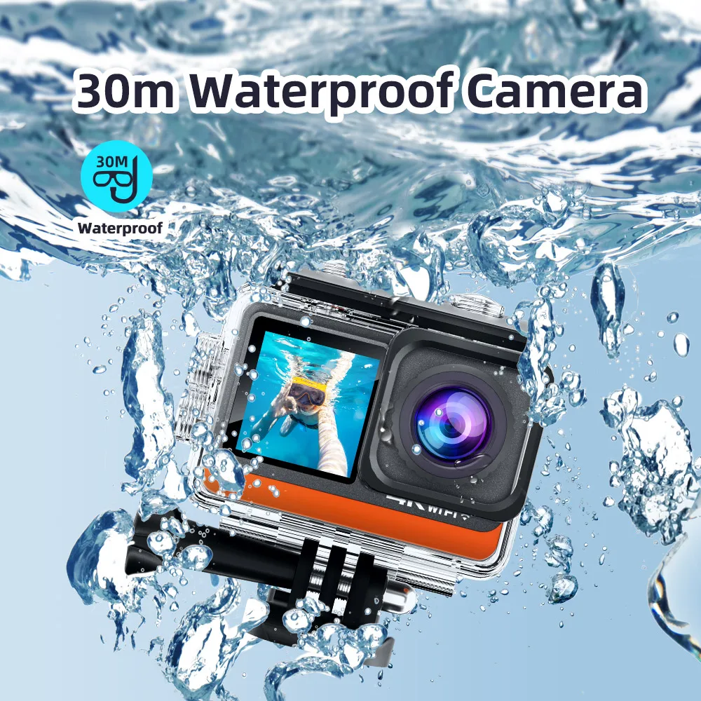 4K 30FPS WiFi Action Camera Ultra HD 16MP Dual Screen 2.0 IPS LCD 170° Wide Angle 30M Waterproof Go Sport Pro Helmet Video Cam