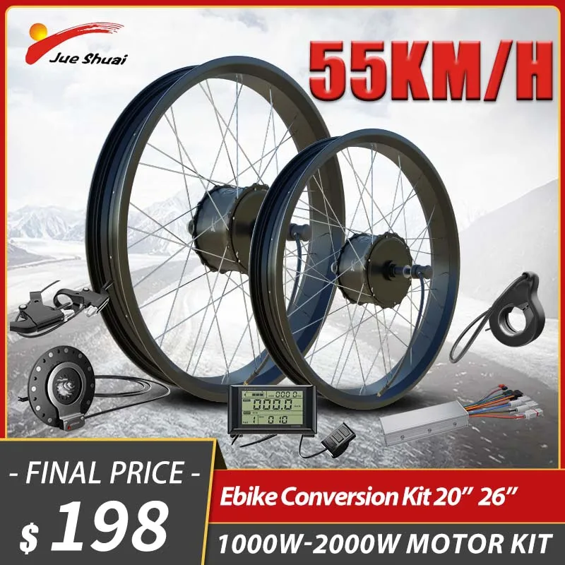 

Fat Tire Ebike Kit Conversion 20'' 26''*4.0 Motor Wheel Dropout 170/190mm Powerful Electric Bike 1000W Rear Motor Ebike Snowbike