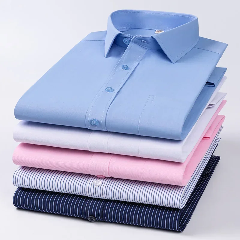 

S ~ 8XL Мужская официальная рубашка больших размеров с длинным рукавом, однотонная полоска, против морщин, без глажки, модная деловая офисная мужская одежда