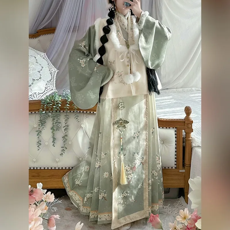 Hanfu Dress Women Chinese Ancient Pink&Green New Year Cosplay Costume Winter Christmas Hanfu Costume Plus Size