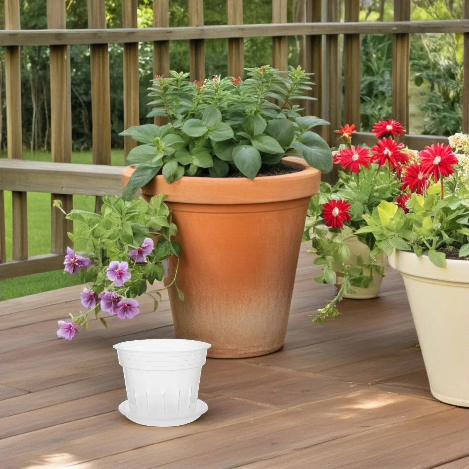 

Clear Plastic Flower Pots Drainage Holes Orchid Plant Containers Balcony Office Garden Durable Smooth Finish