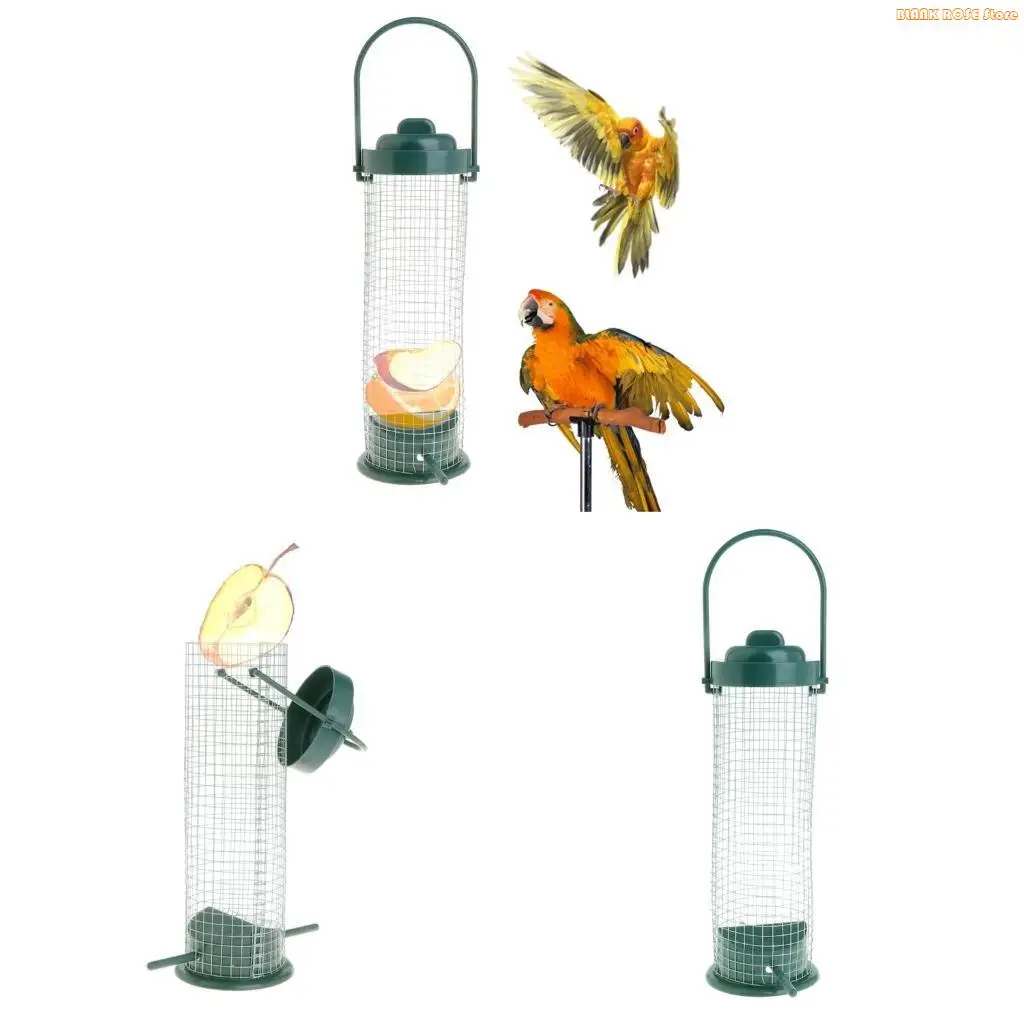 K1AE Bird Feeder with Perch Metal Mesh Tube Suet Ball Fruit Bird Feeders for Outdoor