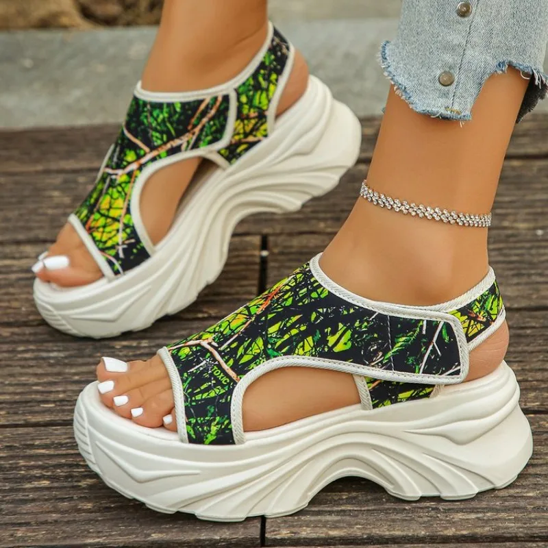 Fashion New Printed Design Thick Soled Women's Sandals 2026 Summer Simple Comfort Non Slip Casual Women Shoes Босоножки Женские - view 3