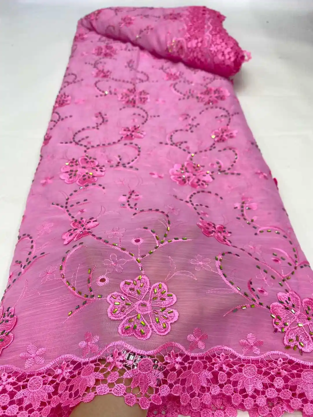 

5 Yards Guipure Lace Fabric African Cord Lace Fabric 2026 High Quality Nigerian chiffon Material WIth Stones Dress