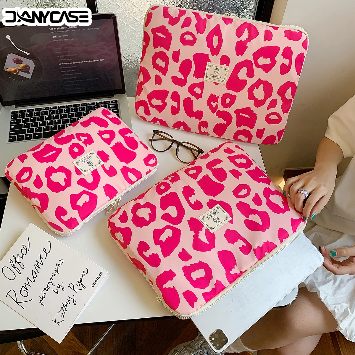 Bolso Retro con estampado de leopardo para ordenador portátil, bolso de mano de 11-15 pulgadas, funda portátil para Macbook Air Pro