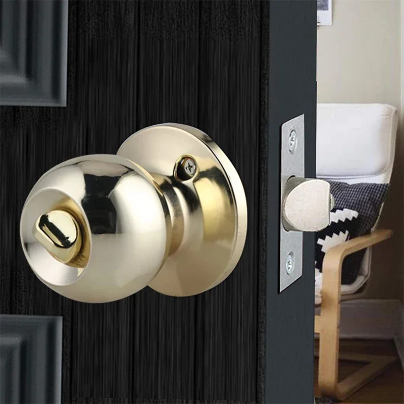 Polished Brass Door knobs with Lock and Key Interior Bedroom Door Lock with Key Privacy Ball Door Lock Adjustable Latch