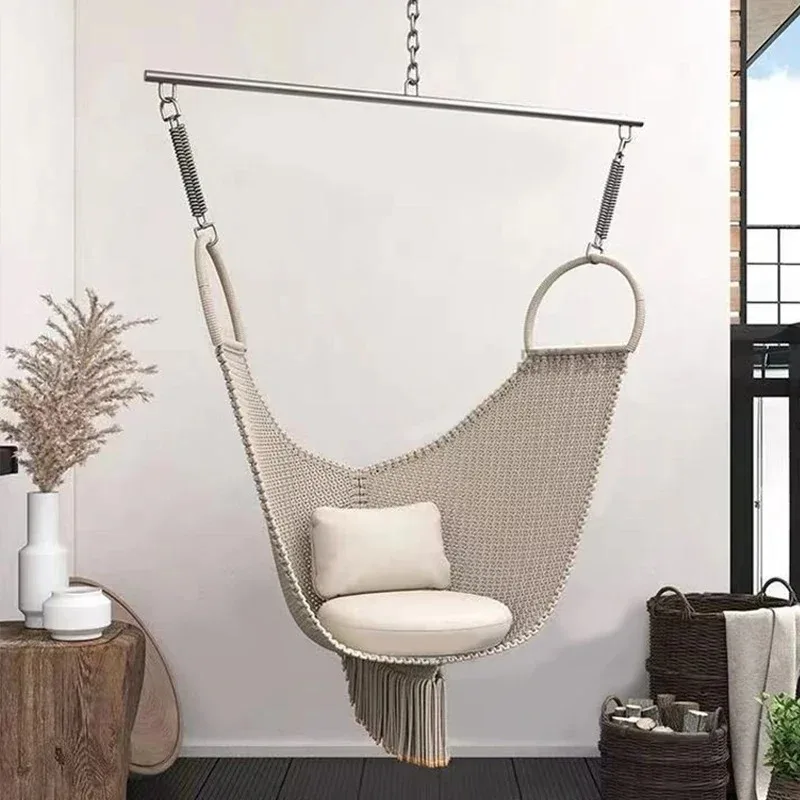 High-End Golden Rope Cotton Macrame Hammock Indoor Hanging Swing Chair for Outdoor Garden Furniture