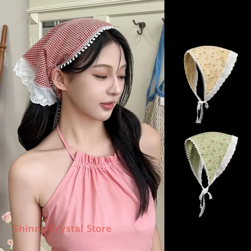 

Sweet Flower Triangle Hair Scarf Women Headband Trendy French Pastoral Lace Headwear Girls Scarves Summer Hair Accessories