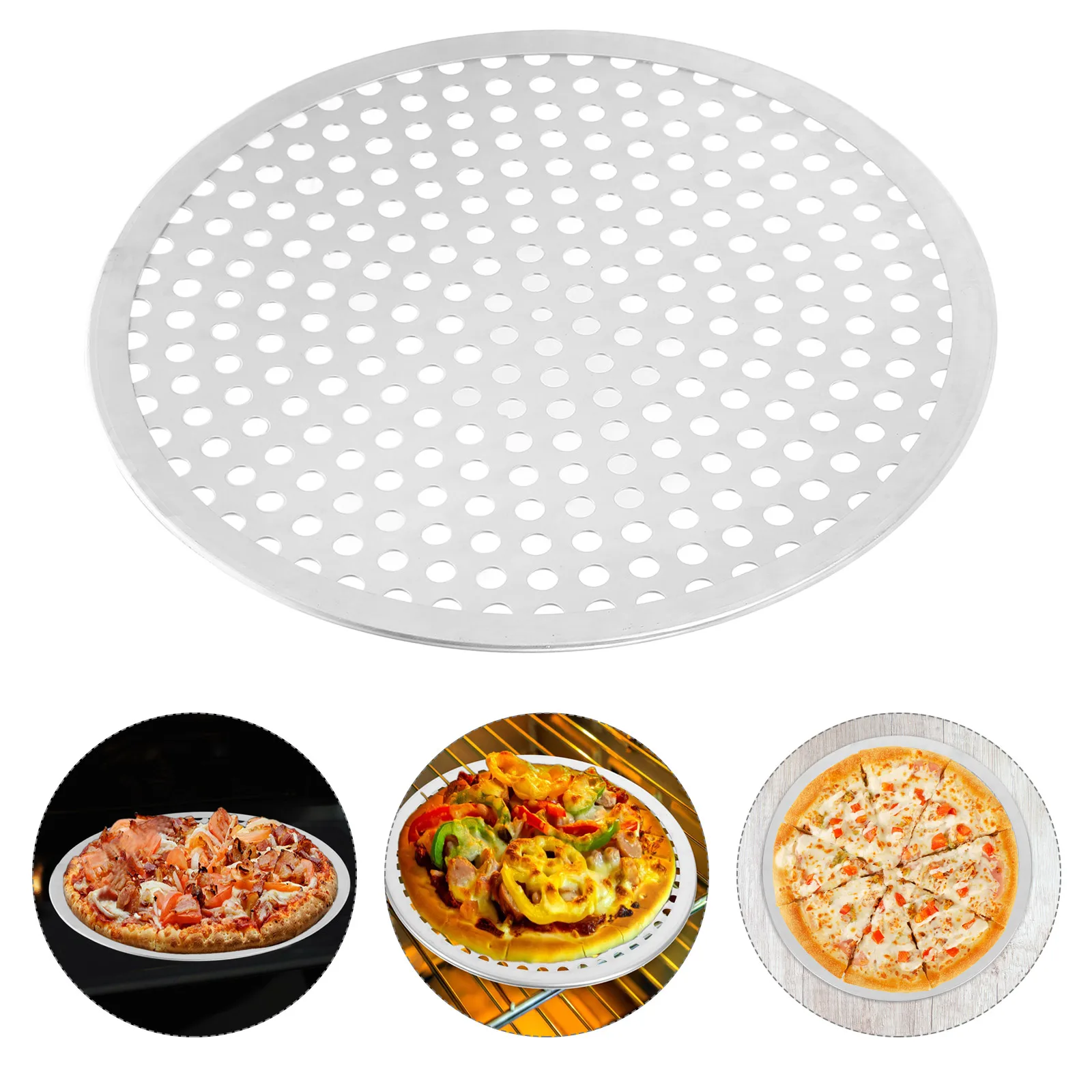 1pc 304 Stainless Steel Pizza Pan BBQ Tray With Holes Plate Oven Brownie Tray With Wire Rack Cooking Roasting Kitchen Gadget