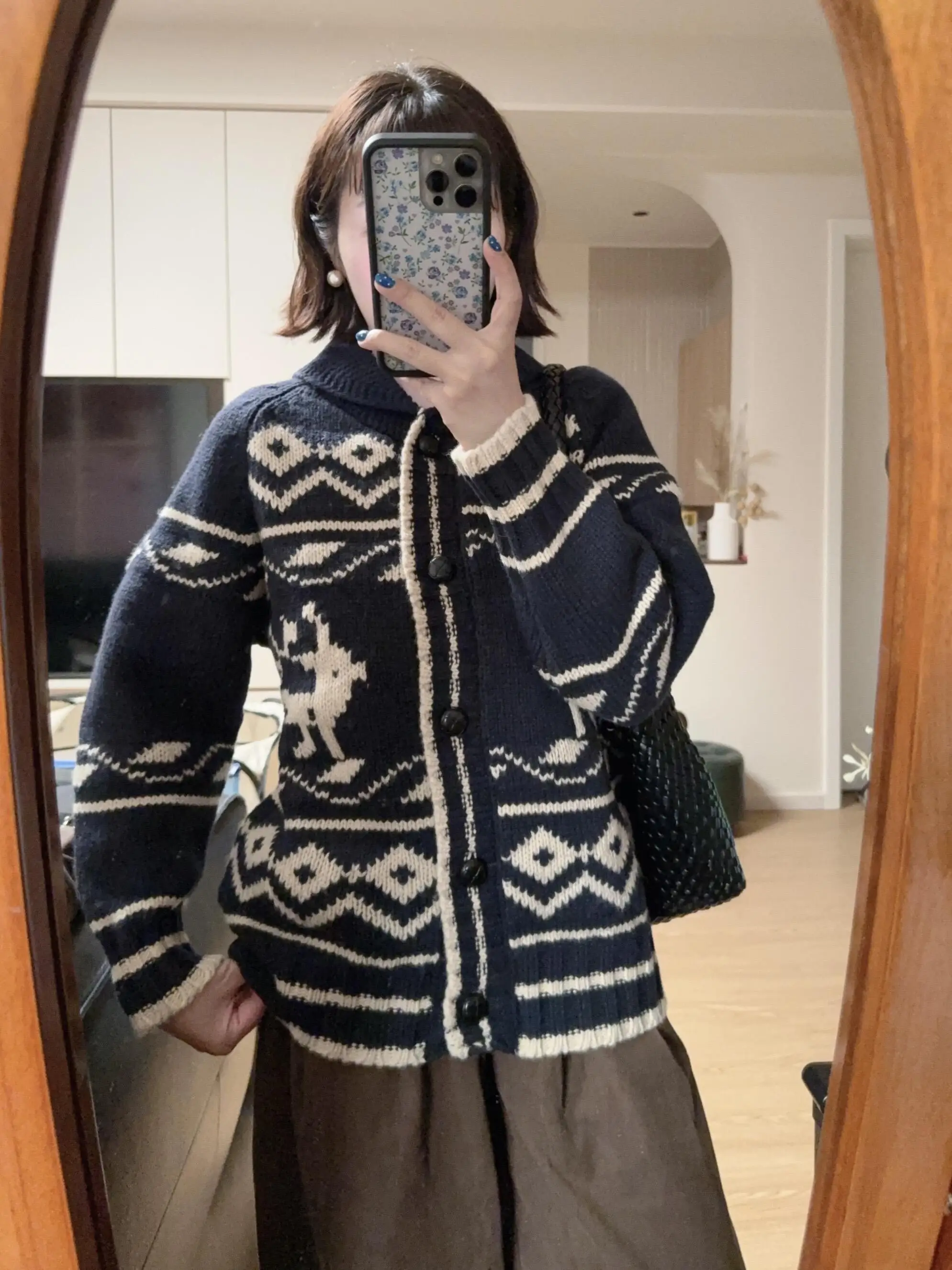 American Retro Fair Isle lavorato a maglia cardigan aperto maglione da donna sciolto autunno inverno pigro Sle alta sensazione mattina campana Eve...