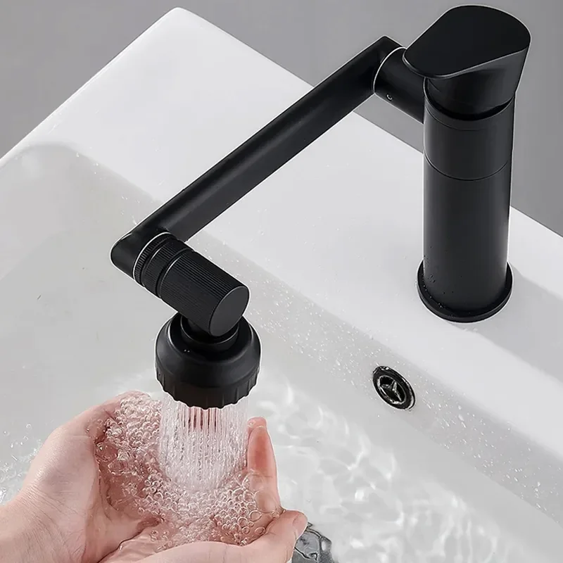 

360 Degree Rotating Bathroom Mixer Tap Matte Black Basin Faucet with 2 Spraying Mode Fuller Faucet Bathroom Kitchen Accessories