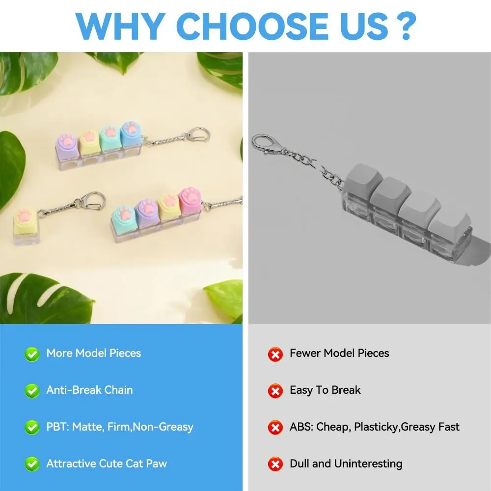 New 4 Keys Pinch Keys Button DIY Keyboard Finger Keyboard Cap Keycap Pass The Time Fidget Keychain Adult