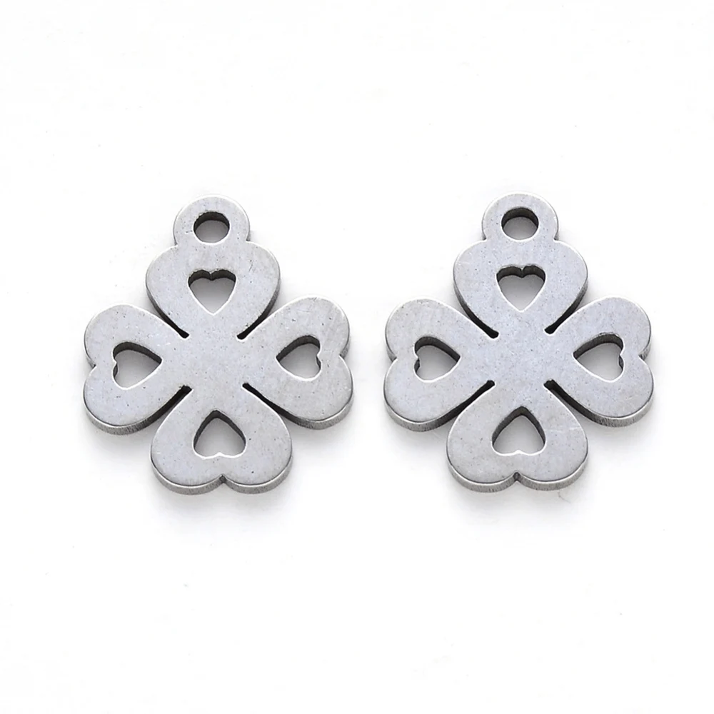 10 Pcs Clover Pendant Charms Resistant 304 Stainless Steel Pendants Clovers Stainless Steel Color Metal Charms Pendant for Women