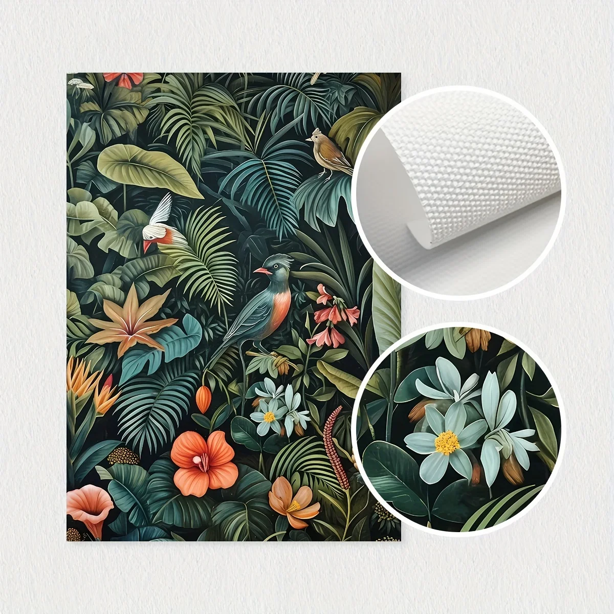 3pcs Set Vintage Jungleland Flower Henry Rousseau Inspired Wall Art Canvas Print,Plant Print Poster,Tropical Jungle Wall Art,Vintage Wall Art,Spring
