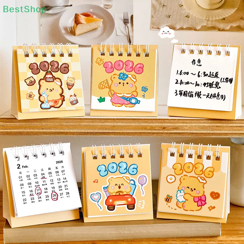 

2026 Custard Bear Calendar Desk Calendar Portable Coil Schedule Planner Desktop Decoration Daily Planner Office School Supplies