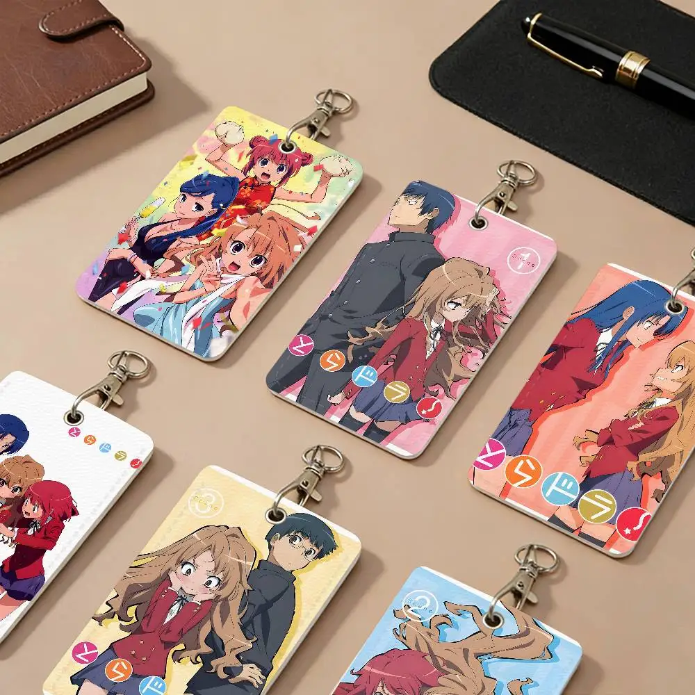 Anime Toradora PU Leather Card Holders Anti-lost Student ID Protective Cover Cases Campus Access Cards Key Chain