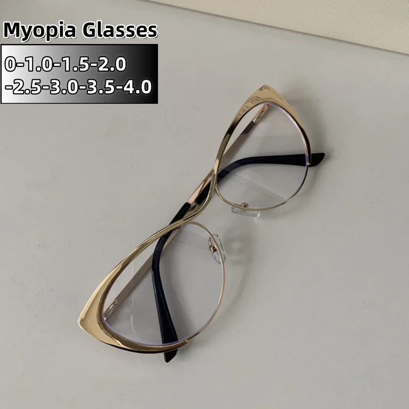 

Advanced Anti-blue Myopia Glasses Vintage Metal Cat-eye Ultra Light Sturdy Comfortable Unisex Near Sight Eyeglasses 0 To -4.0