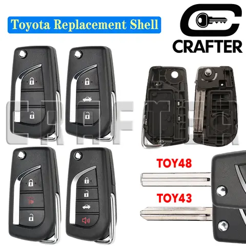 Custodia a conchiglia di ricambio per chiavi artigianali per TOYOTA 2/3/4 pulsanti Flip Remote Key Blade per auto TOY43 o TOY48