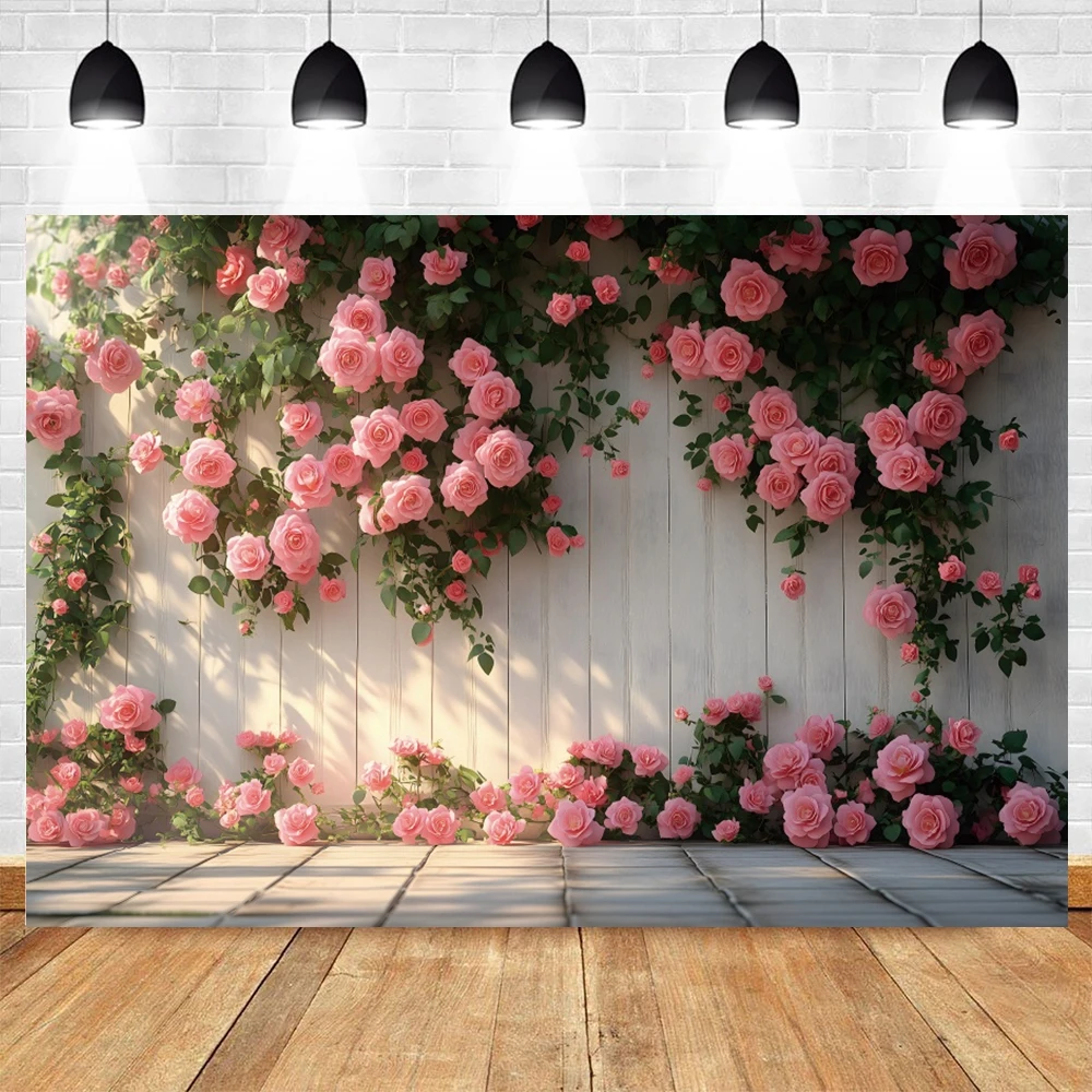 Spring Flower Photography Backdrop Floar Plants Wood Wall Floor Birthday Party Decor Wedding Bride Portrait Photocall Background