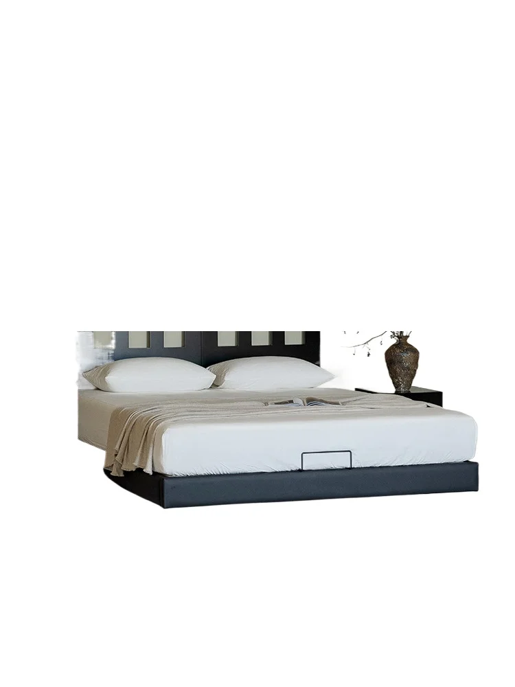 

Edge-less bed/no-head suspended bed All solid wood minimalist bed frame Flush space-saving modern simple soft bag