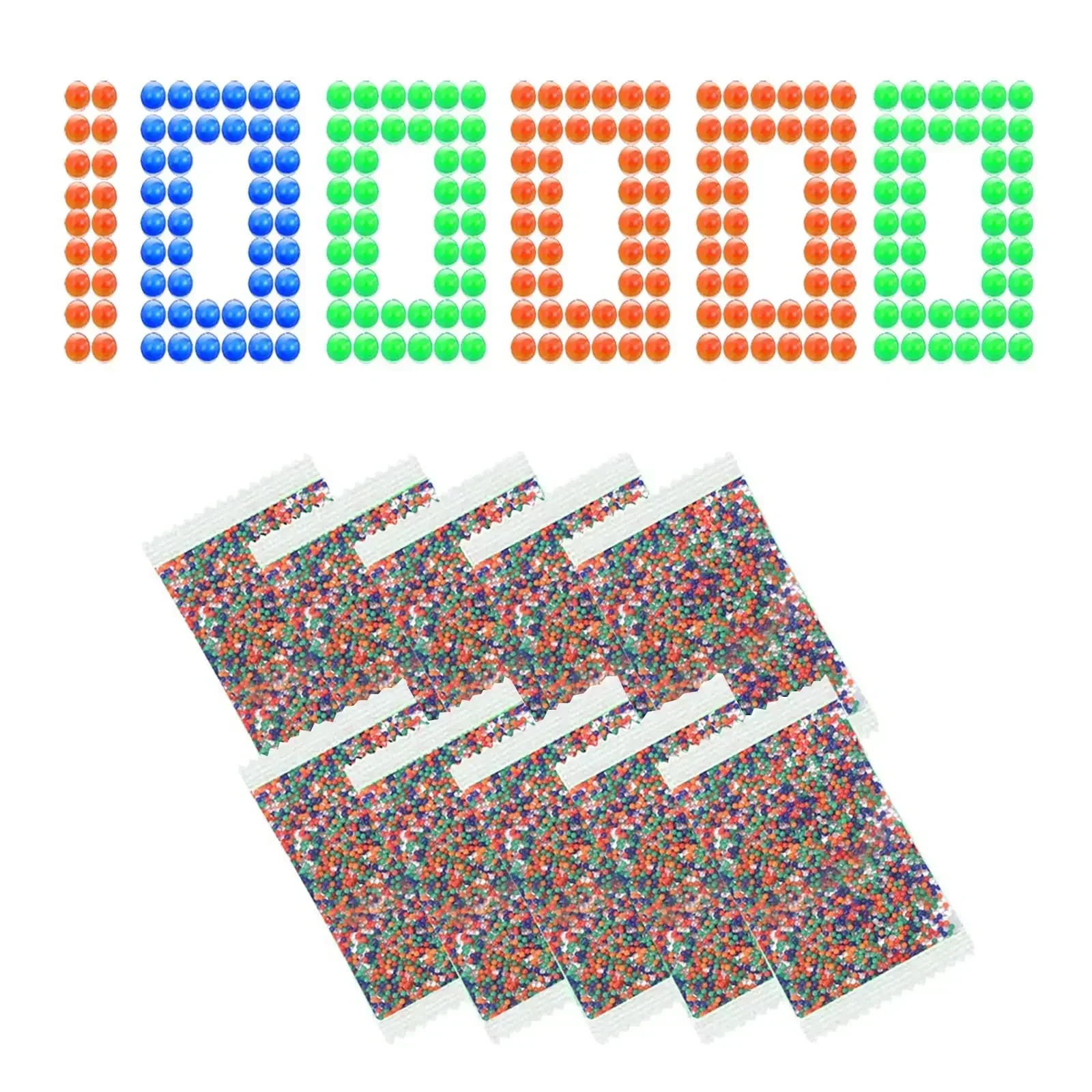 กระสุนปืนเจล FGel แบบเติม (7-8 มม., 10 แพ็ค, 10,000 ชิ้นต่อแพ็ค) ลูกเจล 7.5 มม. สำหรับปืนฉีดน้ำ คละสี