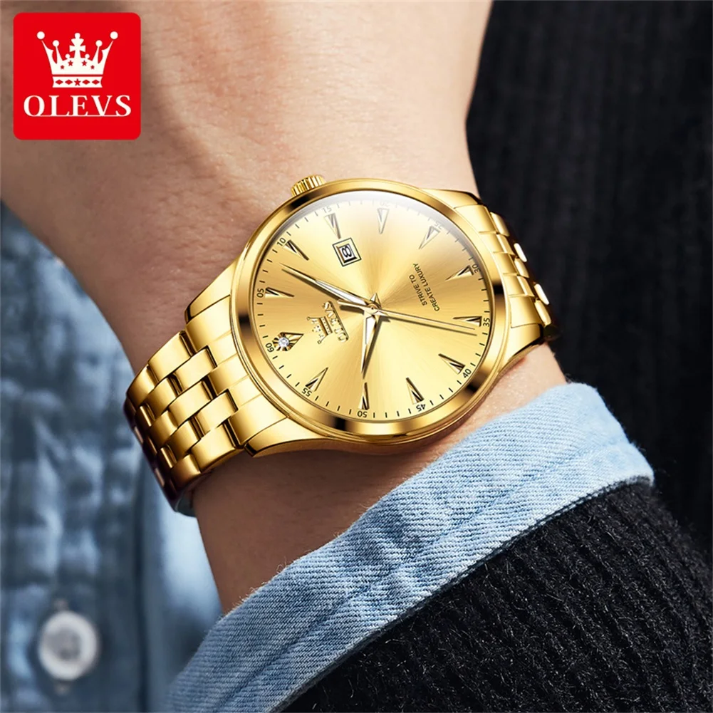 OLEVS 5598 Calendar Quartz Watch For Men Stainless Steel Luxury Business Hand Clock Waterproof Luminous Top Brand Man Watches