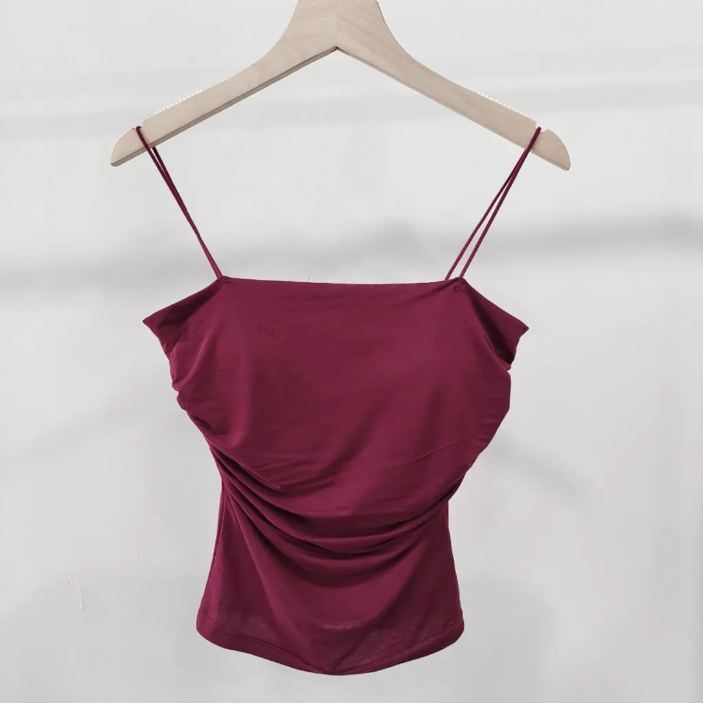 

Pure Wind Elastic Rope Strap Backless Top Women's Slim Fit Front Pleated Base Inner Chest Pad Micro-Elastic Sexy Vest