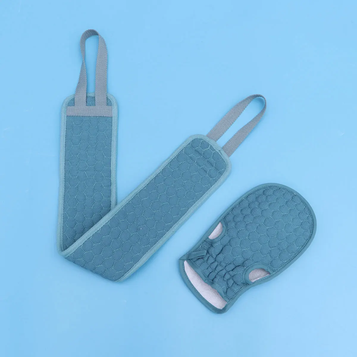 

2 шт., перчатки для чистки спины, мягкий безопасный скруббер для душа для ежедневного отшелушивания и удаления ловкости, синий