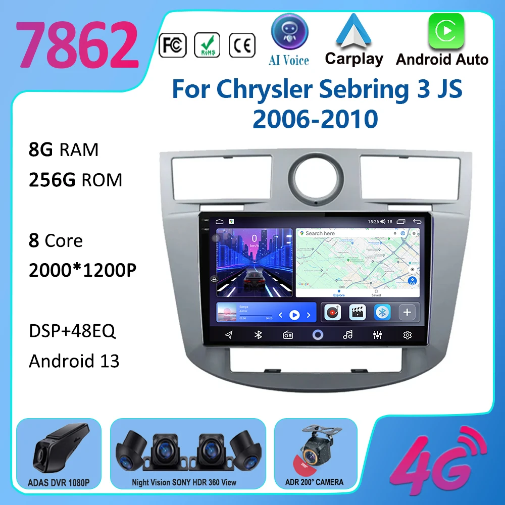 

Car Android13 For Chrysler Sebring 3 JS 2006-2010 Car Radio Multimedia Video Player Navigation GPS QLED Screen BT 4G WIFI DVD