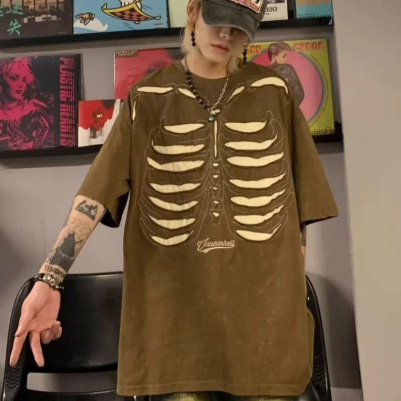 MWJLPWQ Hip-Hop Short Sleeve Loose Printed T-Shirt For Men Women American Street Style Vintage Washed Youth Trendy Tops 20098