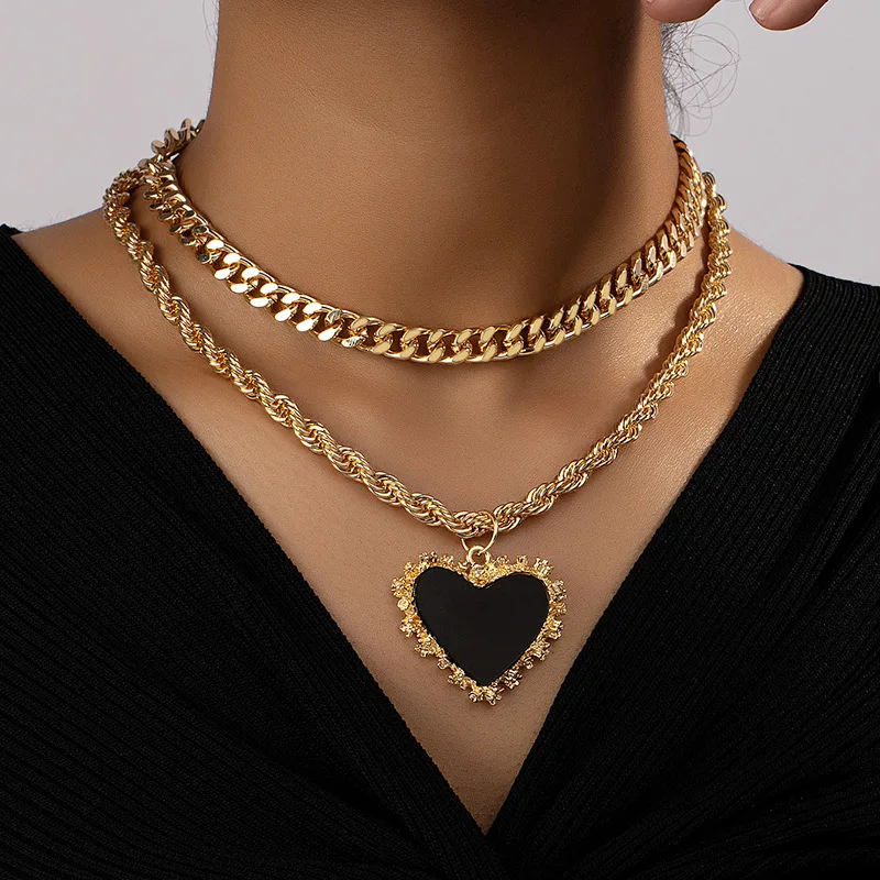 Collares con colgante de corazón de una pieza Para Mujer, cadena de doble encanto, Collares de acero inoxidable, joyería Para Mujer, venta al por mayor, envío directo